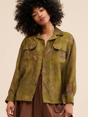 Free People Found Floral Moss Camp Shirt